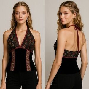 Y2K Scott McClintock Velvet Brocade Corset Top Gothic 6 Renfest Coquette Noir